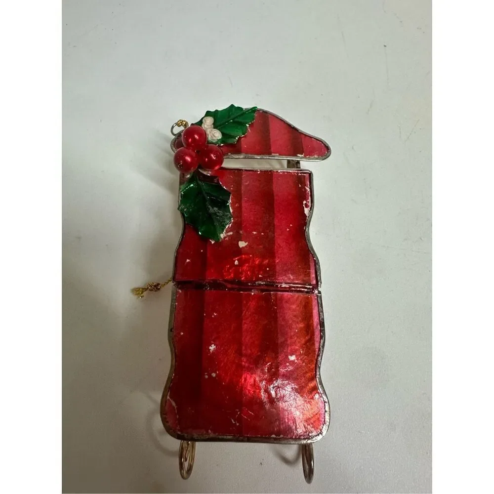Rare Vintage Stained Christmas Ornament Santa's Sleigh 4”
